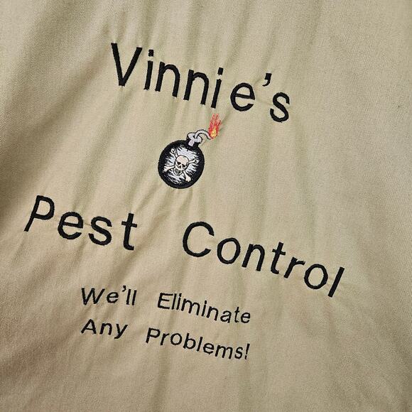 Dickies Pest Control Embroidered Work Shirt L Tan Short Sleeve Ralphie Pocket - Picture 6 of 7